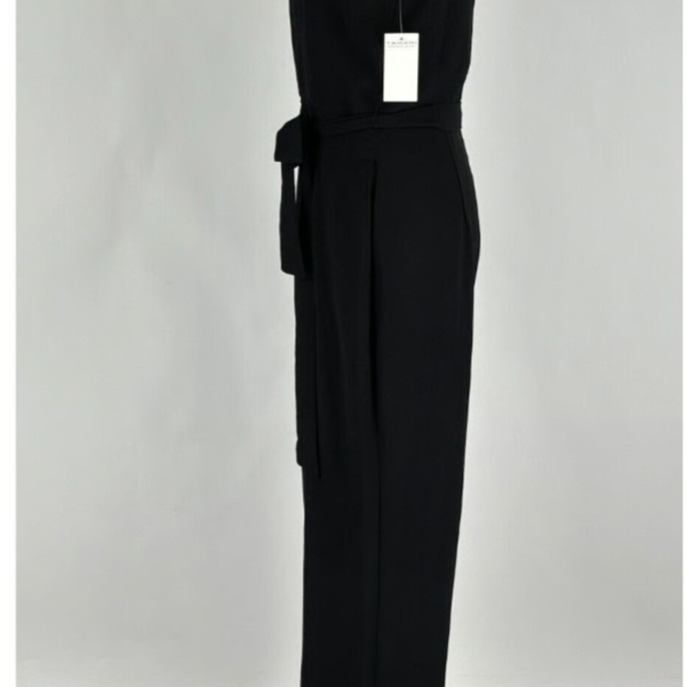 Tahari ASL Black Formal Pantsuit with High Waist and Side Tie